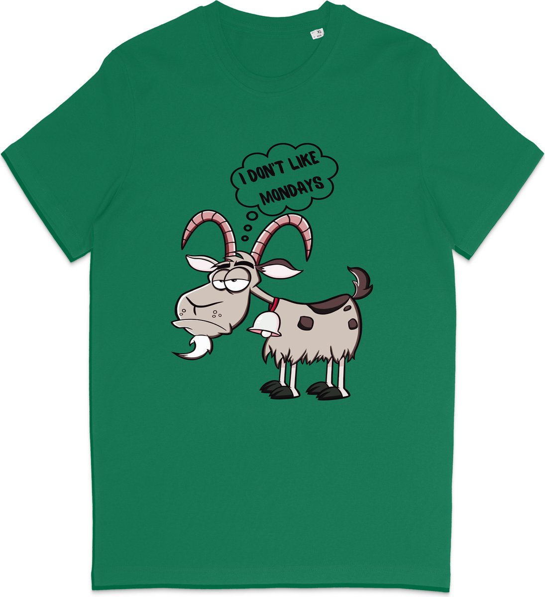 T Shirt Heren - Dames T Shirt - Cartoon Geit - Ik Hou Niet Van Maandagen - Groen - XXL