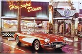 Wandbord Garage Transport - American Diner With Classic Car