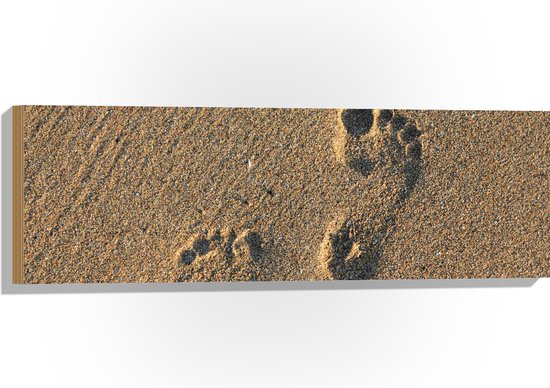 Hout - Voetafdrukken in het Zand - 90x30 cm - 9 mm dik - Foto op Hout (Met Ophangsysteem)