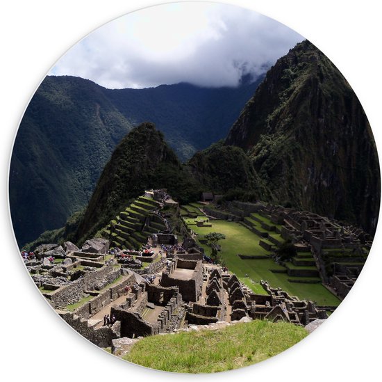 WallClassics - Cercle Mural en Plaque de Mousse PVC - Vue sur le Machu Picchu au Pérou - 60x60 cm Photo sur Cercle Mural (avec système d'accrochage)