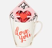 Mug avec des chocolats - Cadeau Saint Valentin - 15 x 10,5 x 9,5 cm - Avec sortilège d'amour dessus