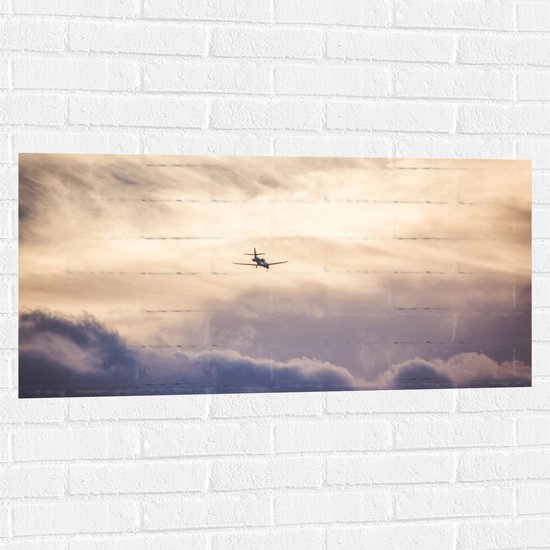 Muursticker - Vliegtuig tussen de Wolken - 100x50 cm Foto op Muursticker