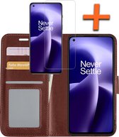 OnePlus Nord 2T Cover Bookcase Flip Case Book Cover avec protecteur d'écran - OnePlus Nord 2T Case Book Case - Marron