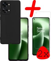 Hoes Geschikt voor OnePlus Nord 2T Hoesje Siliconen Back Cover Case Met 2x Screenprotector - Hoesje Geschikt voor OnePlus Nord 2T Hoes Cover Hoesje - Zwart