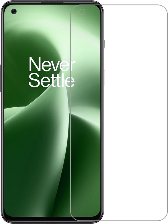Screenprotector voor smartphone, met 'Never Settle' logo.