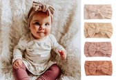 4 Stuks - Baby Haarbandjes met Strik (0-3 jaar) - Roestbruin Zand Beige - Aardetinten