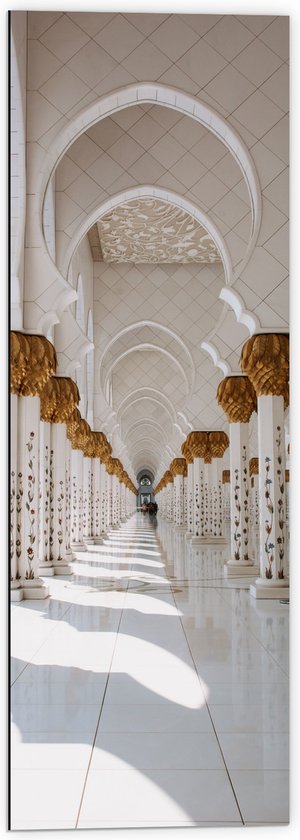 WallClassics - Dibond - Mooie Hal van Sjeik Zayed-Moskee - Abu Dhabi - 40x120 cm Foto op Aluminium (Met Ophangsysteem)