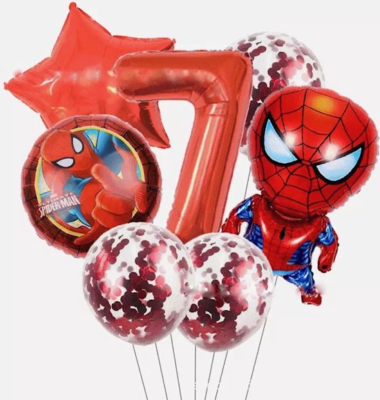 Spiderman ballon - 7 jaar - 7 Stuks - Marvel Avengers - Feestversiering - Kinderfeestje - Verjaardagsfeest Spider man - Helium / Folie Ballon - Blauwe Ballon - Rode Ballon - Happy Birthday