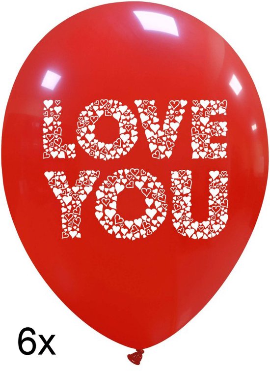 LOVE YOU hearts ballonnen rood, 6 st., 30 cm, Valentijn - Liefde