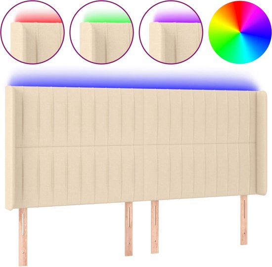 vidaXL Tête de lit LED Crème 183x16x118/128 cm Tissu