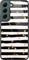 Casimoda® hoesje - Geschikt voor Samsung Galaxy S22+ - Hart Streepjes - Luxe Hard Case Zwart - Backcover telefoonhoesje - Zwart