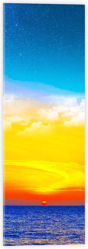 WallClassics - Acrylglas - Zon verdwijnend achter de Zee met Felkleurige Lucht - 20x60 cm Foto op Acrylglas (Met Ophangsysteem)