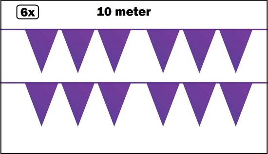 6x Vlaggenlijn paars 10 meter -1 kleur - vlaglijn festival thema feest purple paarse vrijdag party