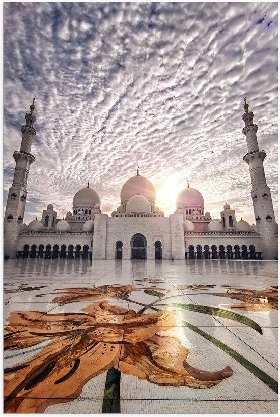 WallClassics - Poster Glanzend – Moskee in Abu Dhabi - Sjeik Zayed Moskee - 40x60 cm Foto op Posterpapier met Glanzende Afwerking