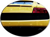 Dibond Ovaal - Achterkant van Gele Sportauto - 40x30 cm Foto op Ovaal (Met Ophangsysteem)