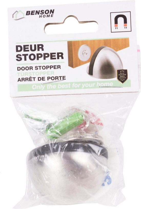 Benson Magnetische deurstopper - geborsteld RVS - Ø 45 x 26 mm - inclusief bevestiging
