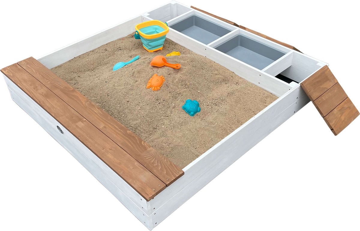 AXI Evy Zandbak met waterbakken en opbergruimte Wit/bruin - Inclusief accessoireset — afbeelding 2