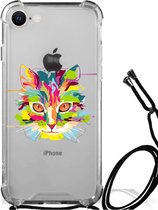 Silicone Case iPhone SE 2022 | 2020 | 8 | 7 Smartphone hoesje met doorzichtige rand Cat Color