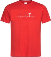 Grappig T-shirt - hartslag - heartbeat - wijnglas - wijn - wijnliefhebber - maat XXL