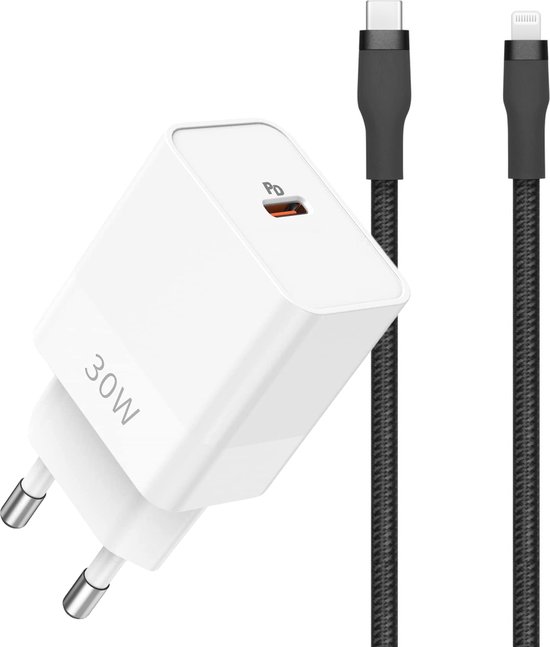 30W Power Adapter + USBC Lightning Kabel Snellader 30W Geschikt