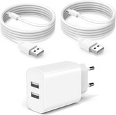 Chargeur USB 2 Portes + 2x Câble de Chargeur iPhone - 2 Mètres - Convient pour Apple iPhone et Apple iPad