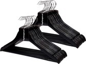 Set [Lot de 20] - Cintres en bois laqué noir / cintres combinés avec barre de pantalon pratique et encoches pour jupes parfaits pour tous les types de vêtements