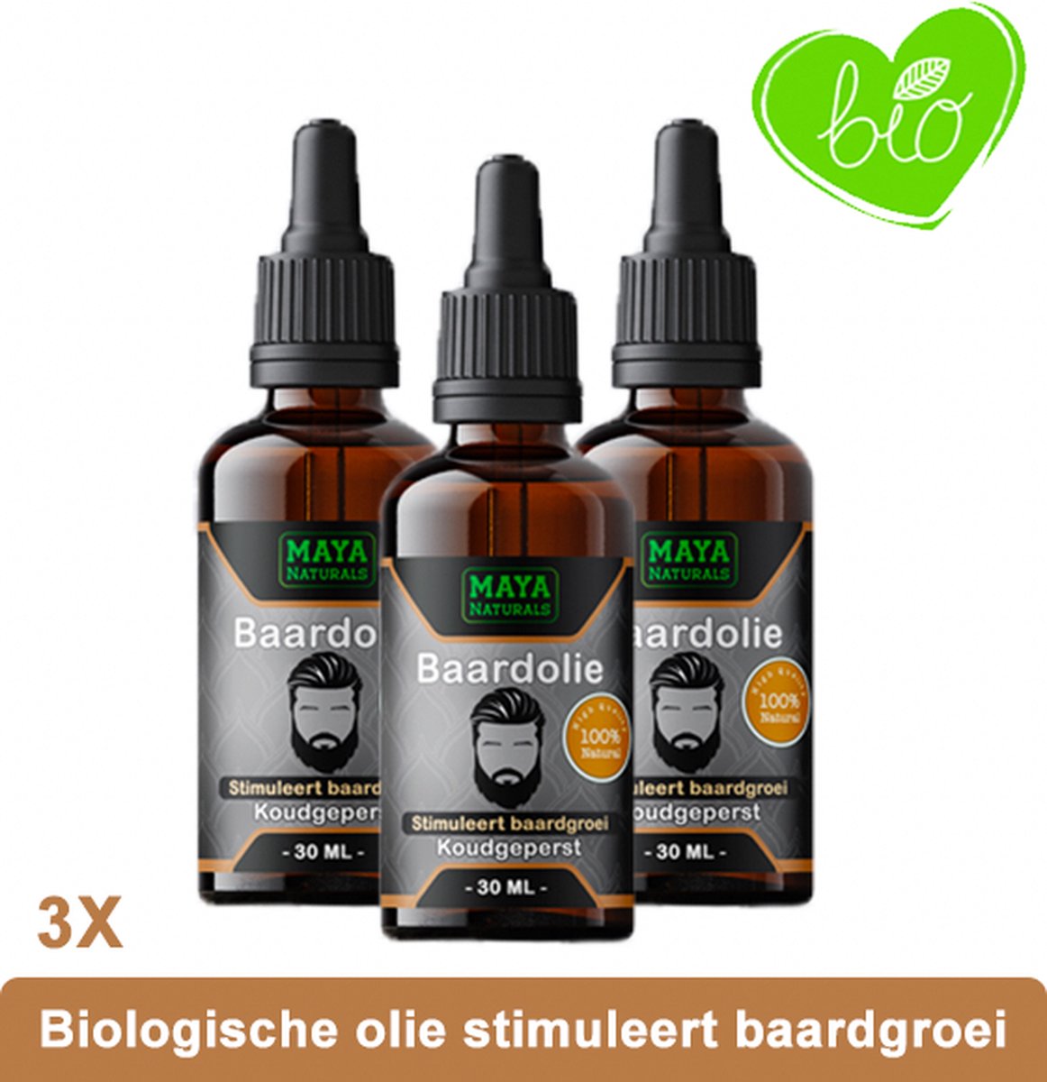 Natuurlijke Baard Olie 3x 30ml | 100% Puur & Onbewerkt EU Bio keurmerk | Baardolie | Optimaal baardgroei | Arganolie | | Argan olie | Marokko