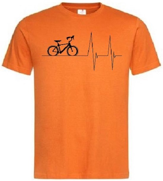 Grappig T-shirt - hartslag - heartbeat - fiets - fietsen - wielrennen - mountainbike - fietssport - sport - maat XXL