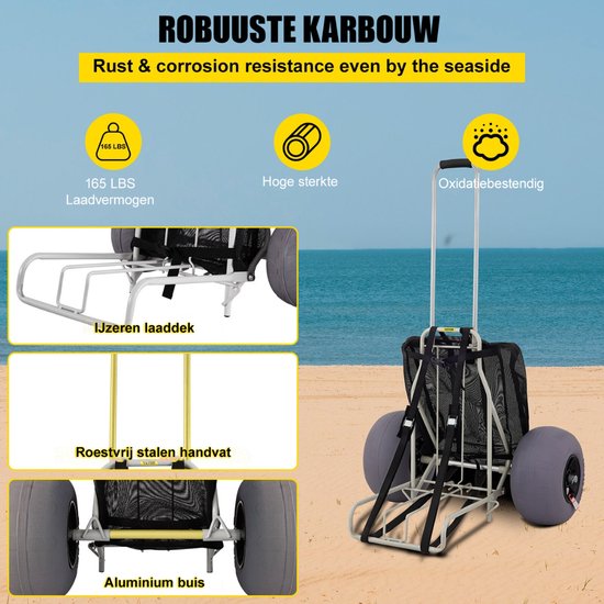 Bolture Bolderkar Opvouwbaar Luchtbanden - Bolderwagen - Strandkar - Strandtrolley - Beach Trolley - Strandwagen - Inclusief Pomp van Bolture — afbeelding 5