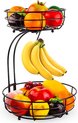 SensaHome - Corbeille à fruits avec porte-banane - Rond 2 couches Zwart - Bol à fruits - Etagere - Métal - Industrial - Moderne