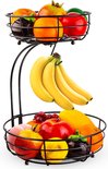 SensaHome – Fruitmand met Bananenhouder – Rond 2-Laags Zwart – Fruitschaal – Etagere – Metaal – Industrial – Modern