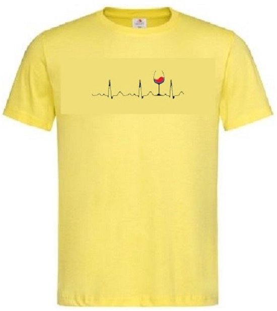 Grappig T-shirt - hartslag - heartbeat - wijnglas - wijn - wijnliefhebber - maat S