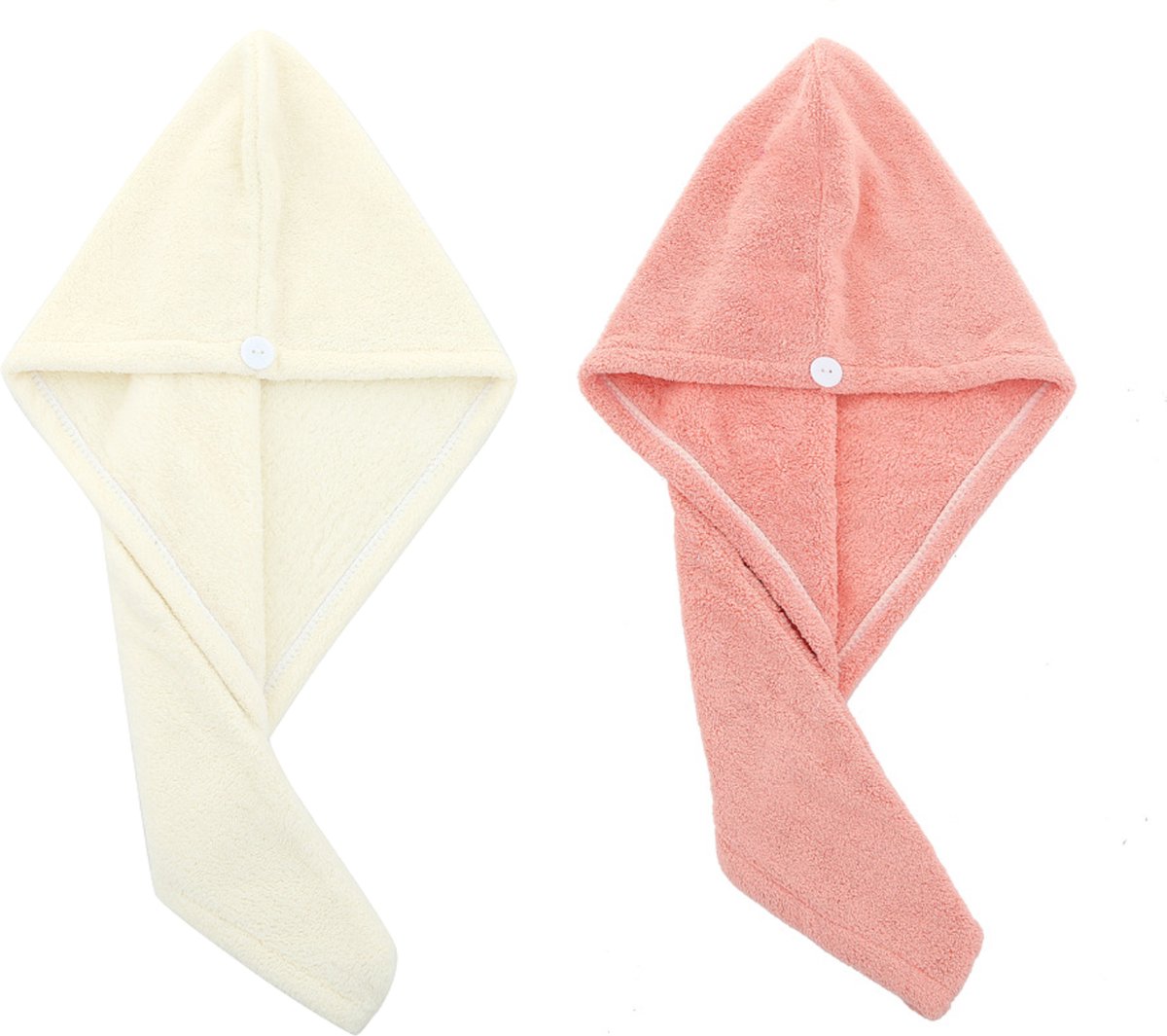 2x Haarhanddoek - Hoofdhanddoek - Hair towel - Sneldrogende handdoek - Haardroger - Haar handdoek - Wit/Roze