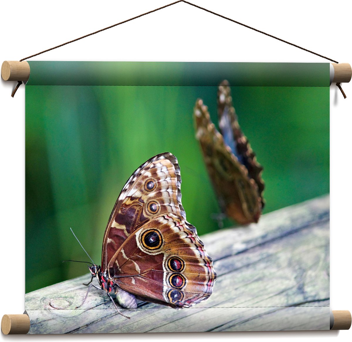 Textielposter - Duo van Bruine Vlinders op Boomstam - 40x30 cm Foto op Textiel