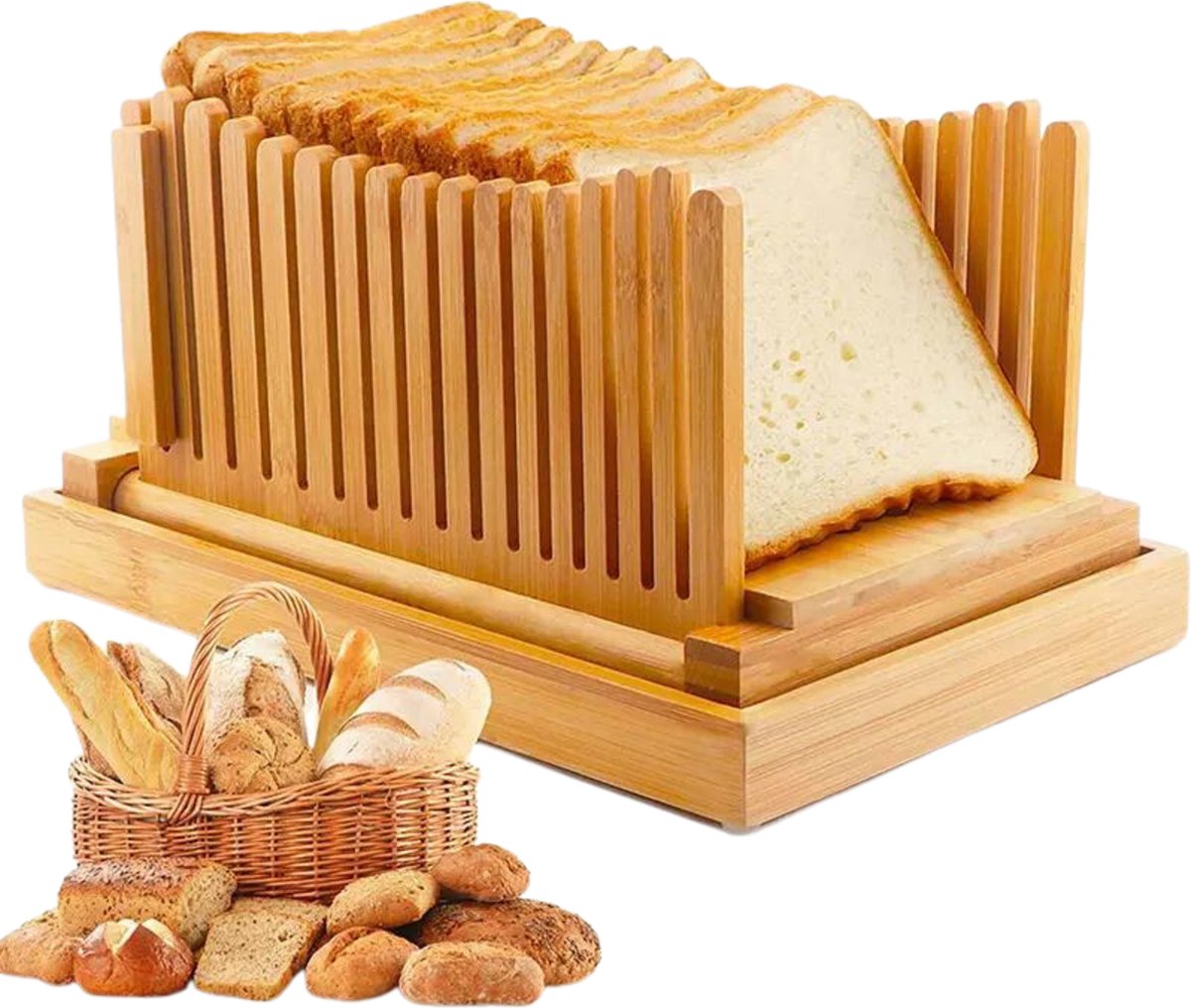 broodsnijder hulpmiddel - tool - bamboe - hout - keuken - ontbijt - brood - tafel