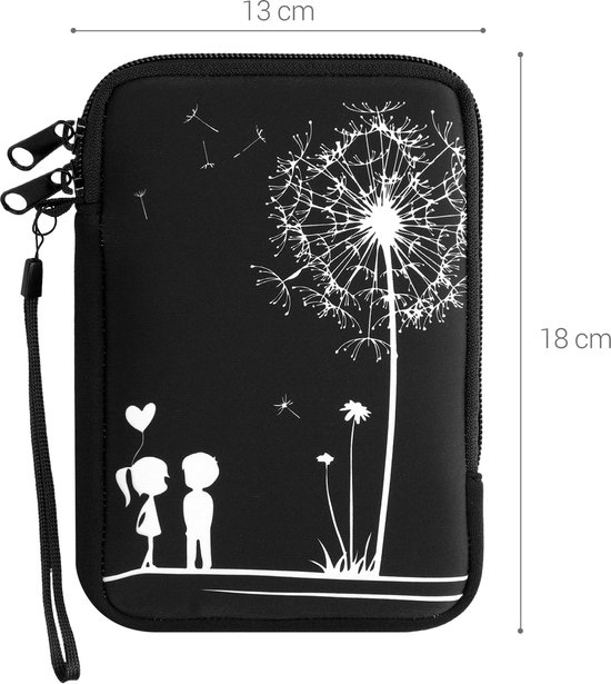 kwmobile Universele Cover voor eReader - Neopreen hoesje Paardenbloemen Liefde design wit / zwart - 17 x 12 x 2 cm van kwmobile — afbeelding 3