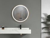 Miroir Salle de Bain LED Mawialux - 60cm - Rond - Bord Or Brossé - Chauffage - Horloge Digitale - Bluetooth - Josh