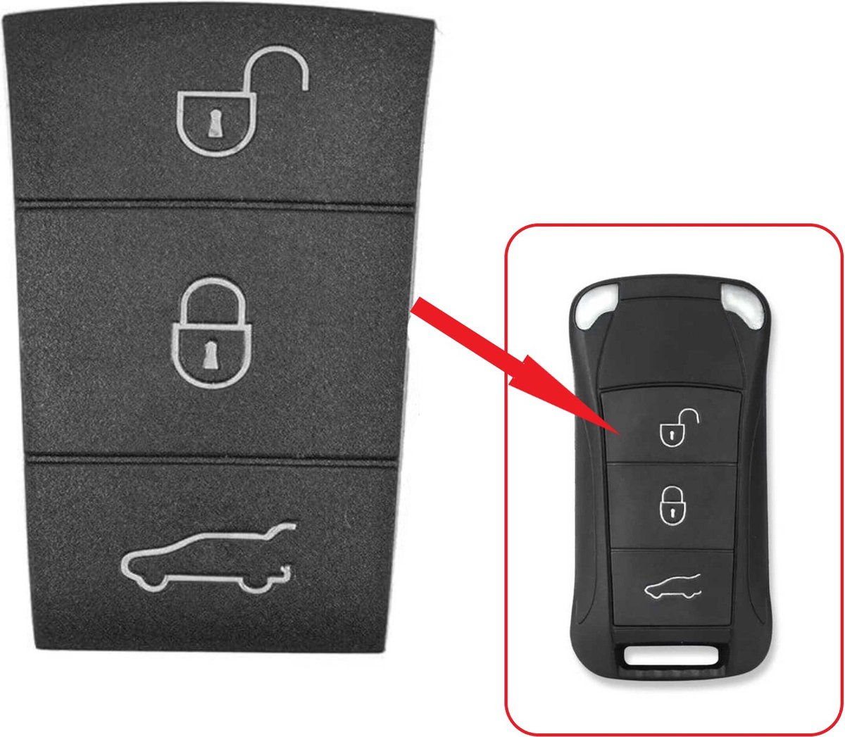Rubber pad 3 knoppen geschikt voor Porsche autosleutel / Porsche Cayenne / Porsche Panamera / Porsche 997.