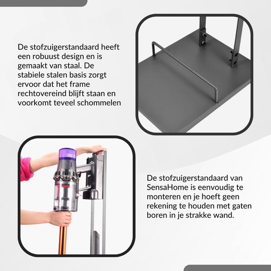 SensaHome - Support d'aspirateur en métal stable pour Dyson & Dyson Handheld avec espace pour accessoires et Accessoires de vêtements pour bébé d'aspirateur sans fil - Dyson
