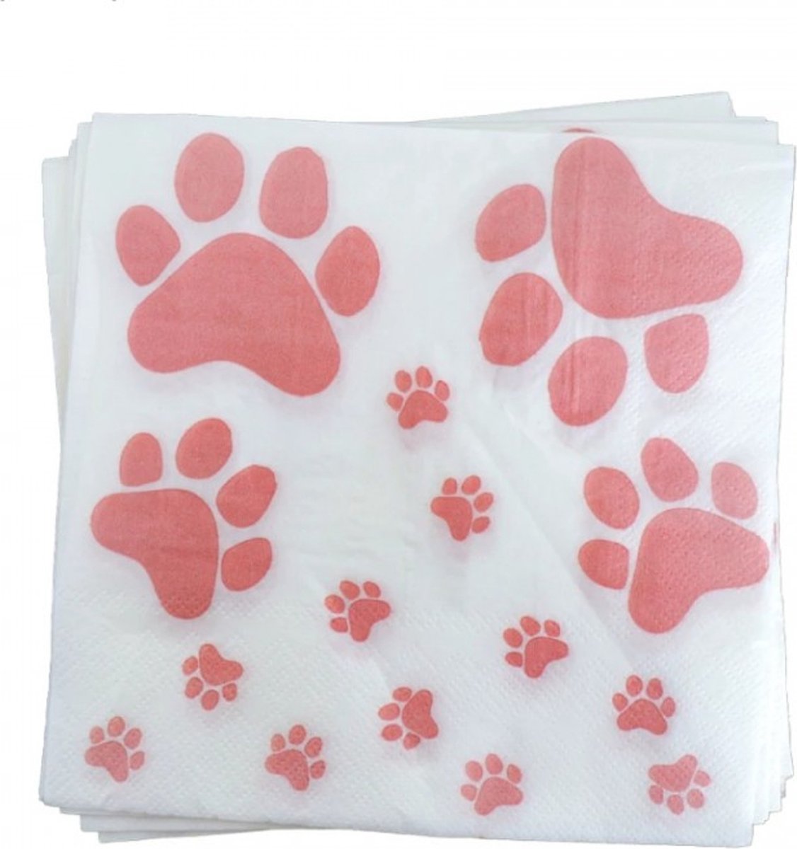 20 honden servetten wit met roze honden pootjes - hond - hondenpoot - servet - dier - huisdier - roze