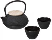 Théière en fonte noire avec deux mugs - style japonais - tasses à pois - fonte - 0 L