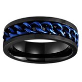 Ocean of Motion - Anxiety Ring - Stress Ring - Fidget Ring - Spinner Ring - Fidget Toys - Ring - Fles Opener - Bier Opener - Titanium - Zwart met Blauwe Ketting - Ringmaat 61/19.50 mm - Dames - Heren