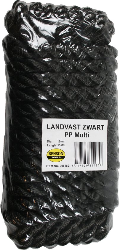 Benson Landvast Touw 16 mm x 15 meter Zwart - Boten touw