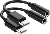 Techvavo® Set van 2 - USB C naar 3.5 mm AUX Adapter - Type-C naar AUX Connector - USB C naar Headphones Jack - Audiojack naar USB-C - Audiojack 3.5 - Audio Jack USB-C - Audio Jack Kabel - Geschikt voor Samsung