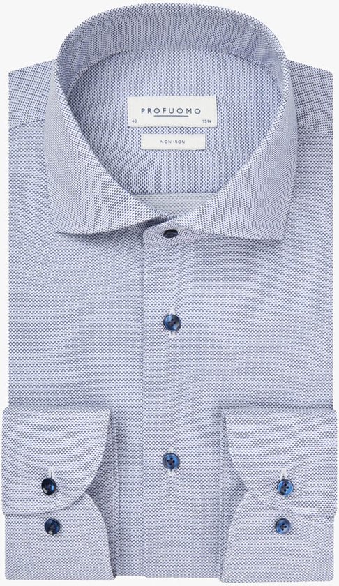 Profuomo slim fit heren overhemd - popeline - blauw - Strijkvriendelijk - Boordmaat: