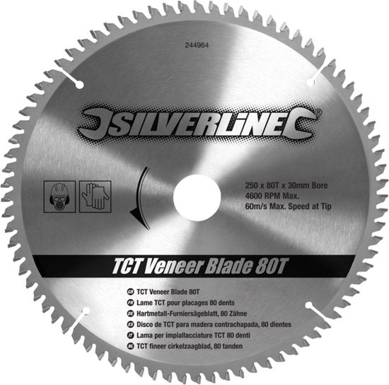 TCT18480T20B TCT cirkelzaagblad 184 mm x 80 tanden x 20 mm boring (16