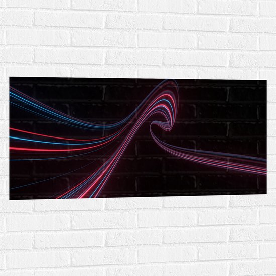 Muursticker - Golvenede Blauwe en Rode Lijnen tegen Zwarte Achtergrond - 100x50 cm Foto op Muursticker