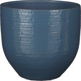 Mica Decorations - Plantenpot/bloempot - terracotta - blauw glans flakes relief- D20/H18 cm