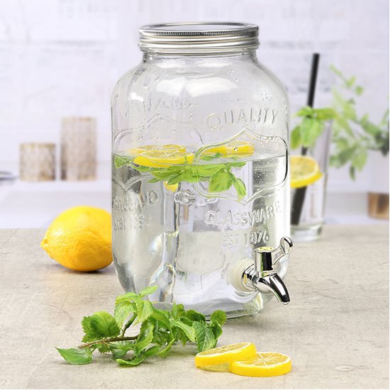 Glazen drank/water dispenser/limonadetap met kraantje 3 liter -  Drankdispensers | bol.com