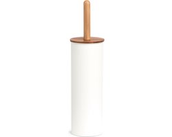 Zeller WC/Toiletborstel in houder - bamboe hout - wit - H38 x D10 cm